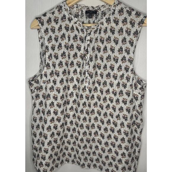 Talbots Ruffle High Neck Sleeveless Floral Silver Metallic Blouse Women Size PXL - Picture 2 of 7